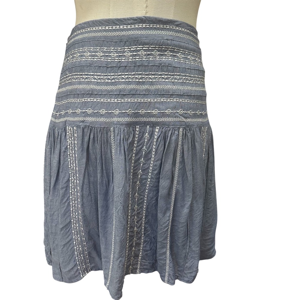 White House Black Market Skirt Womens 10 Blue Boho Embroidered Drop Waist Mini - Picture 9 of 10